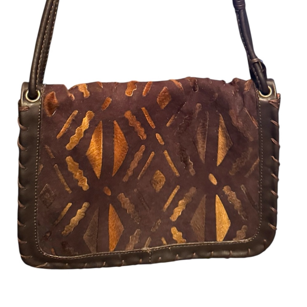 Malandrino ITALY Like New Brown Leather  Patterned Shoulder Bag